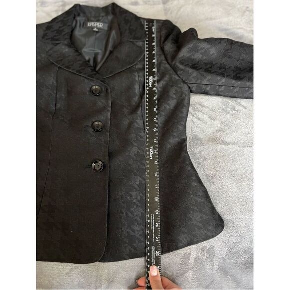 Kasper Jacket Women Size 4 Black Long Sleeve Houndstooth Three Button Blazer NWT - Picture 7 of 10